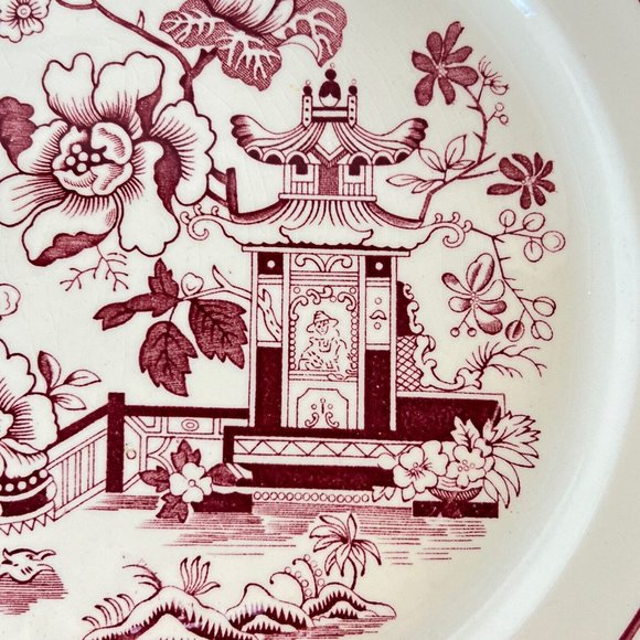 Vintage Taylor Smith Taylor Red Asian Design Dinner Plate 10” Crazing - Picture 4 of 7